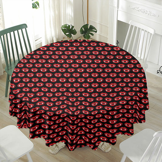 Halloween Vampire Lips Pattern Print Waterproof Round Tablecloth