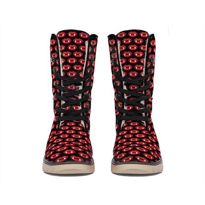 Halloween Vampire Lips Pattern Print Winter Boots