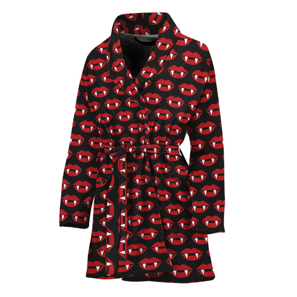 Halloween Vampire Lips Pattern Print Women's Bathrobe