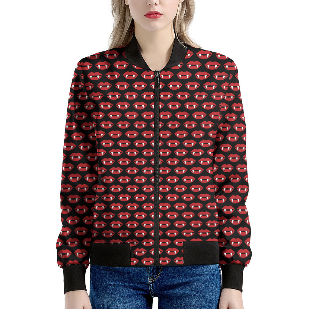 Halloween Vampire Lips Pattern Print Women's Bomber Jacket