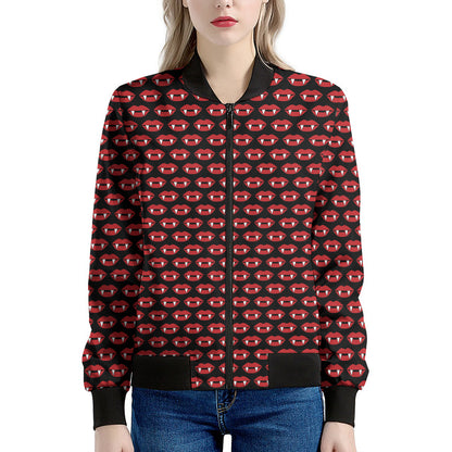 Halloween Vampire Lips Pattern Print Women's Bomber Jacket