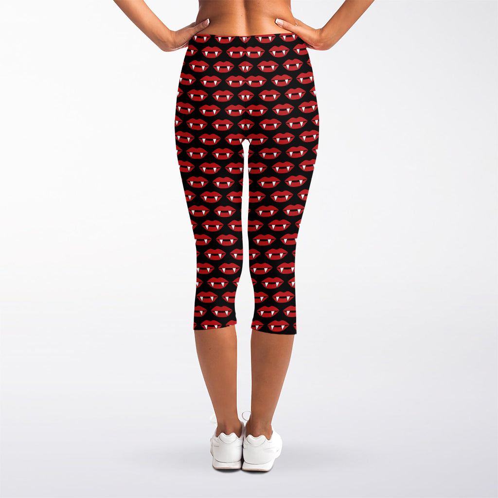 Halloween Vampire Lips Pattern Print Women's Capri Leggings