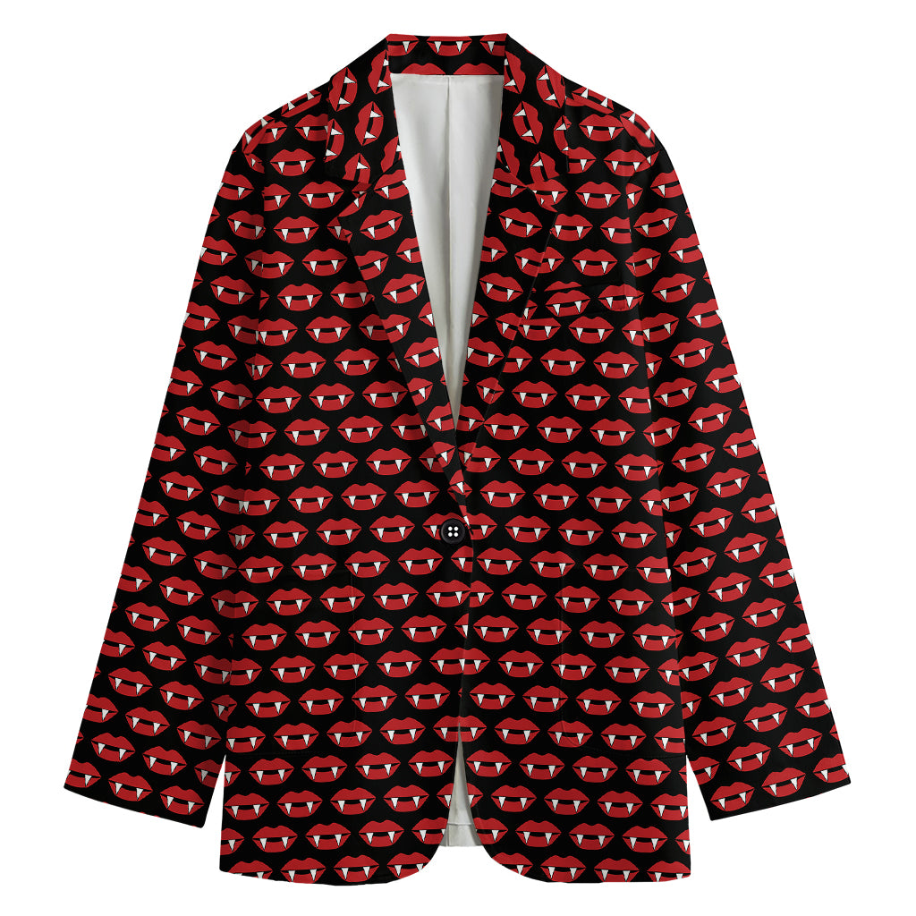 Halloween Vampire Lips Pattern Print Women's Cotton Blazer