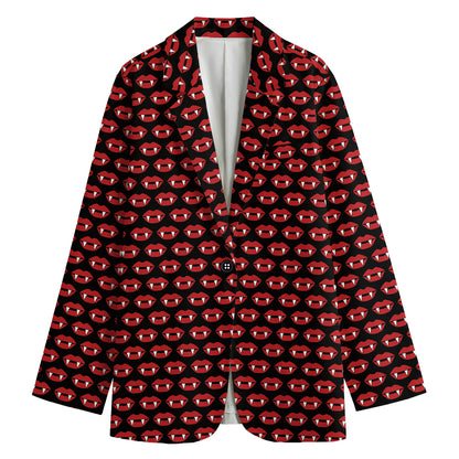 Halloween Vampire Lips Pattern Print Women's Cotton Blazer