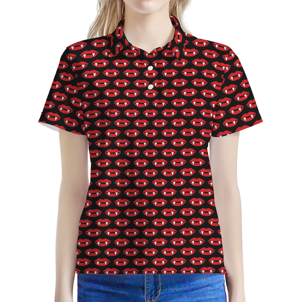 Halloween Vampire Lips Pattern Print Women's Polo Shirt