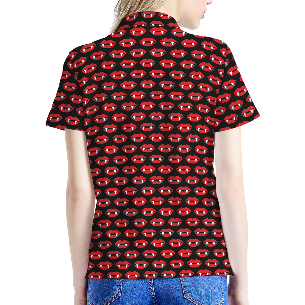 Halloween Vampire Lips Pattern Print Women's Polo Shirt
