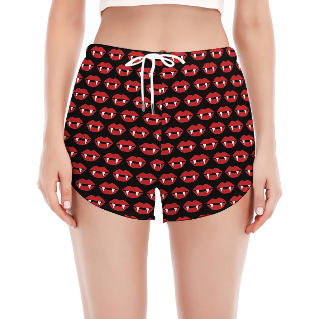 Halloween Vampire Lips Pattern Print Women's Split Running Shorts