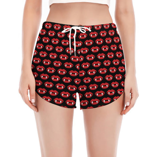 Halloween Vampire Lips Pattern Print Women's Split Running Shorts