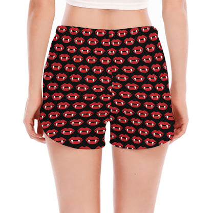 Halloween Vampire Lips Pattern Print Women's Split Running Shorts