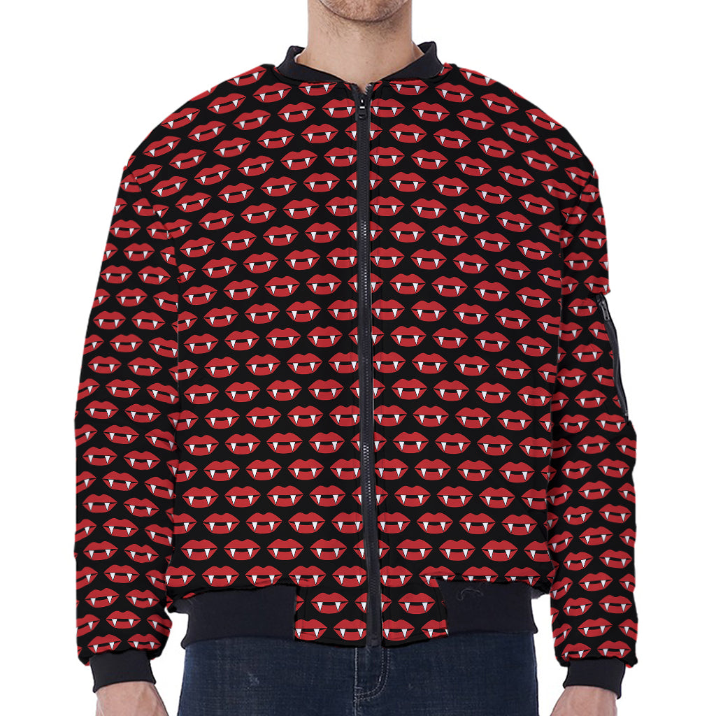 Halloween Vampire Lips Pattern Print Zip Sleeve Bomber Jacket