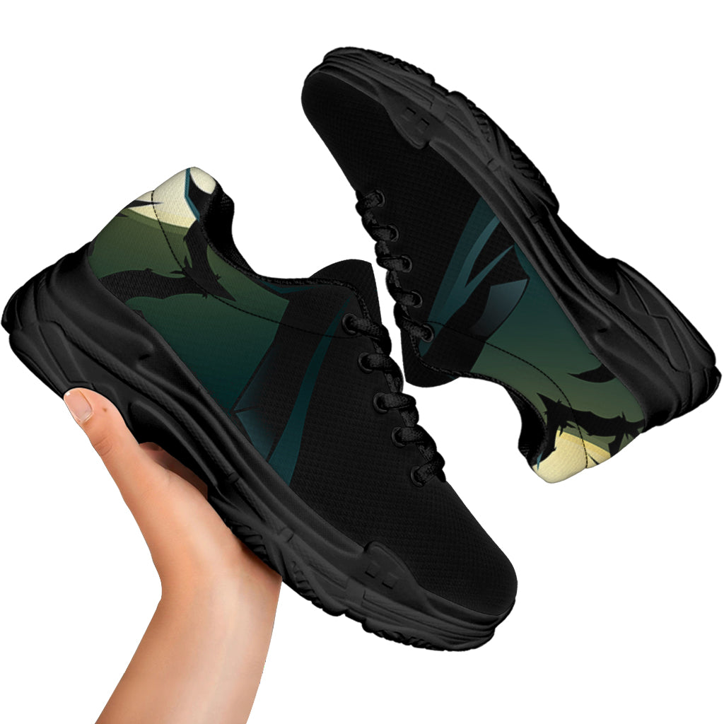 Halloween Vampire Silhouette Print Black Chunky Shoes
