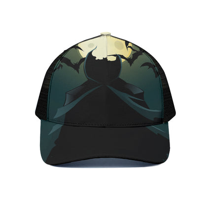Halloween Vampire Silhouette Print Black Mesh Trucker Cap