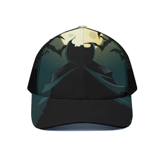 Halloween Vampire Silhouette Print Black Mesh Trucker Cap