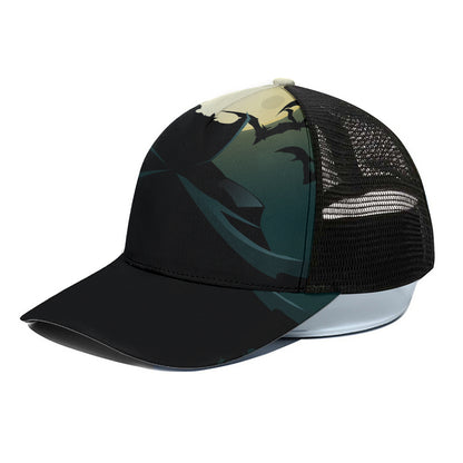 Halloween Vampire Silhouette Print Black Mesh Trucker Cap