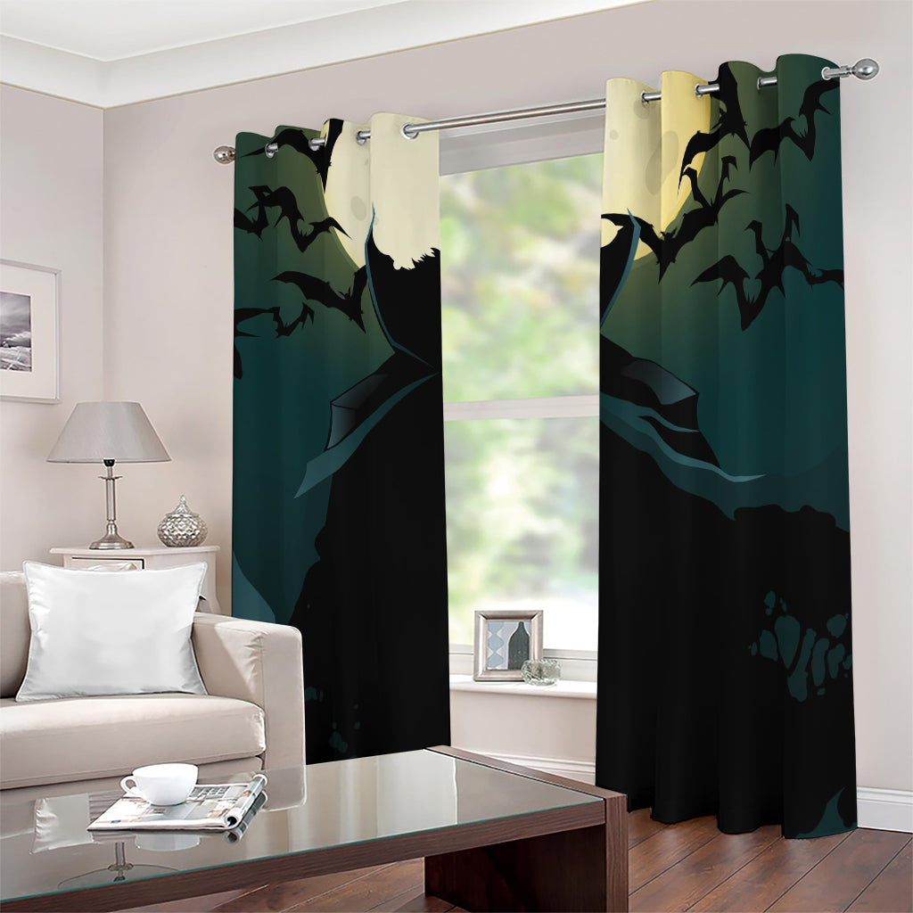 Halloween Vampire Silhouette Print Blackout Grommet Curtains