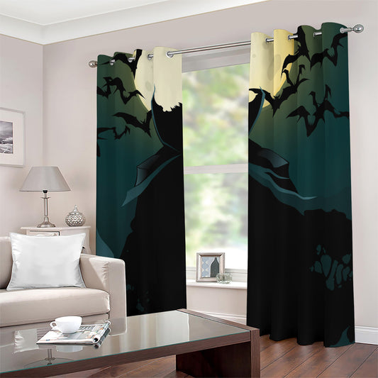Halloween Vampire Silhouette Print Blackout Grommet Curtains