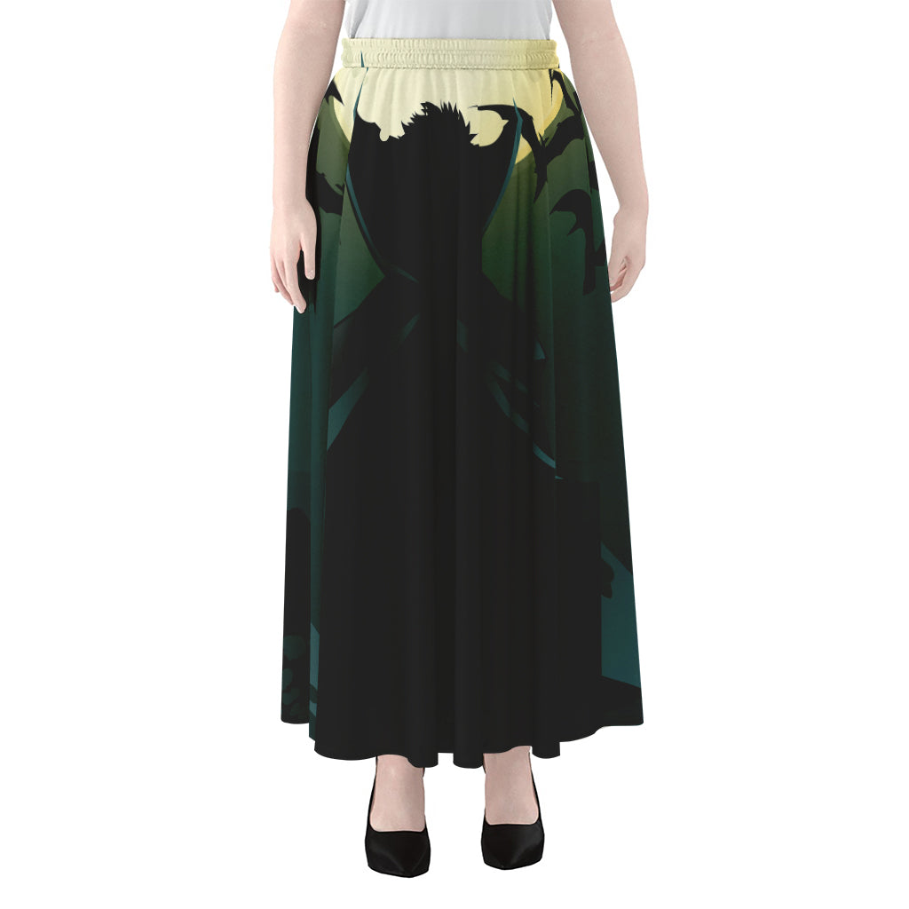 Halloween Vampire Silhouette Print Chiffon Maxi Skirt