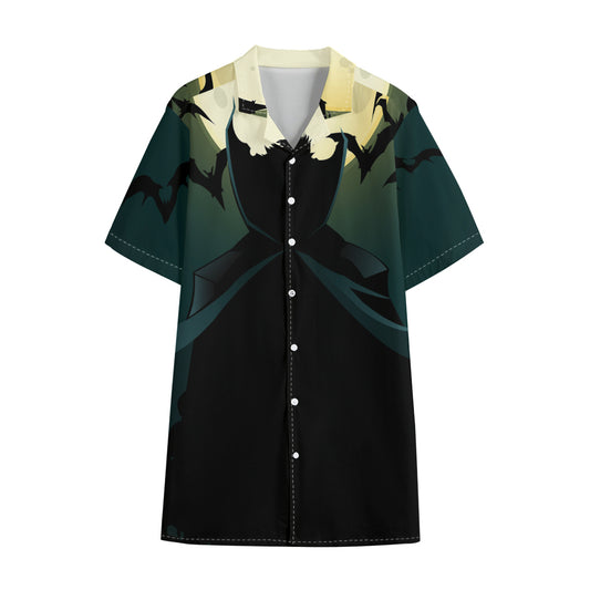 Halloween Vampire Silhouette Print Cotton Hawaiian Shirt