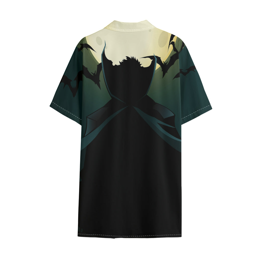 Halloween Vampire Silhouette Print Cotton Hawaiian Shirt
