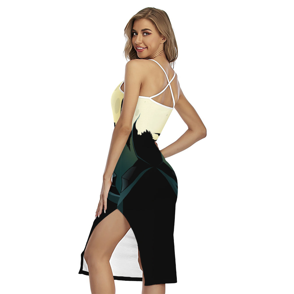 Halloween Vampire Silhouette Print Cross Back Cami Dress