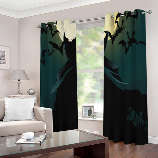 Halloween Vampire Silhouette Print Extra Wide Grommet Curtains