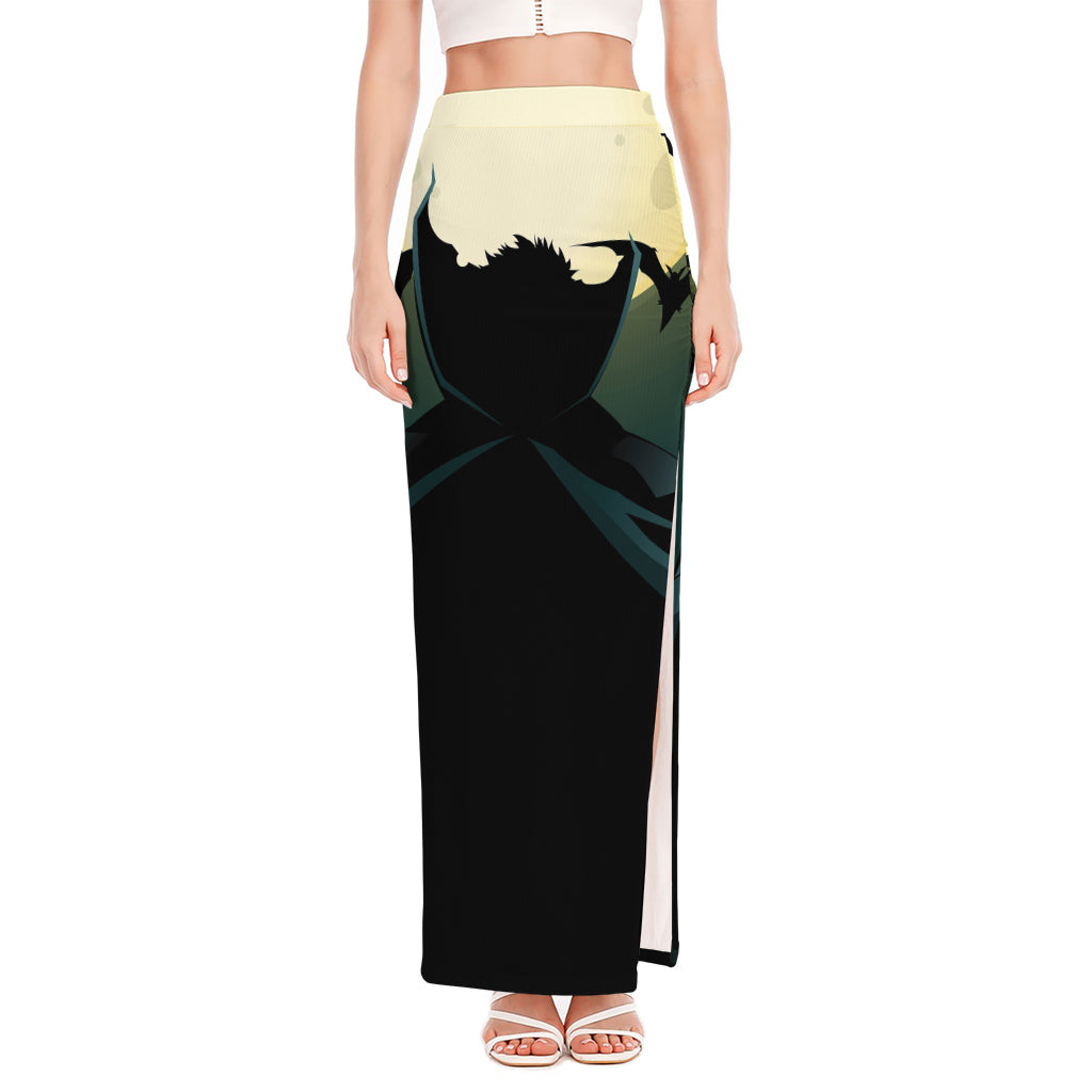 Halloween Vampire Silhouette Print High Slit Maxi Skirt