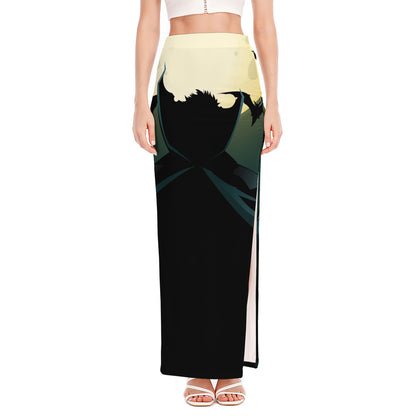 Halloween Vampire Silhouette Print High Slit Maxi Skirt