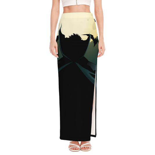 Halloween Vampire Silhouette Print High Slit Maxi Skirt