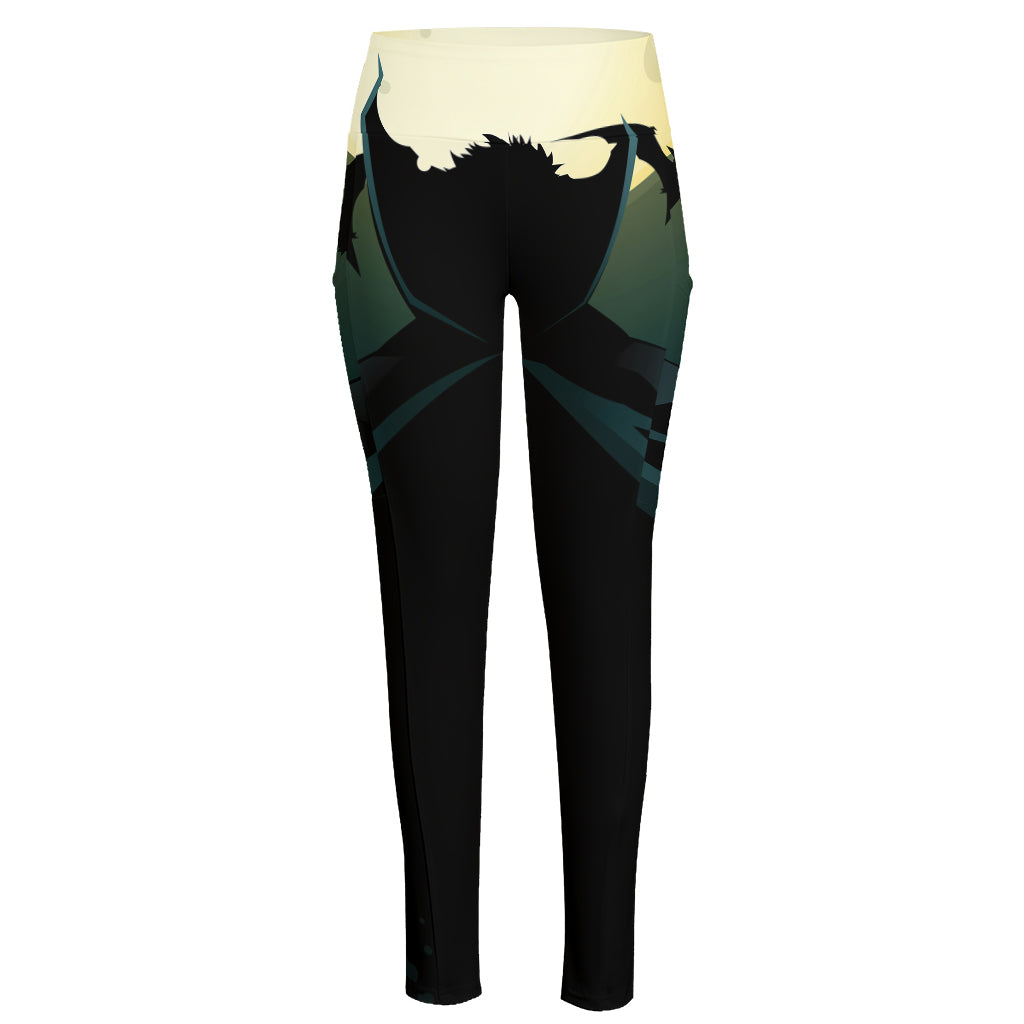 Halloween Vampire Silhouette Print High-Waisted Pocket Leggings