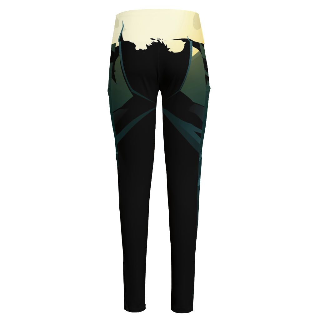 Halloween Vampire Silhouette Print High-Waisted Pocket Leggings