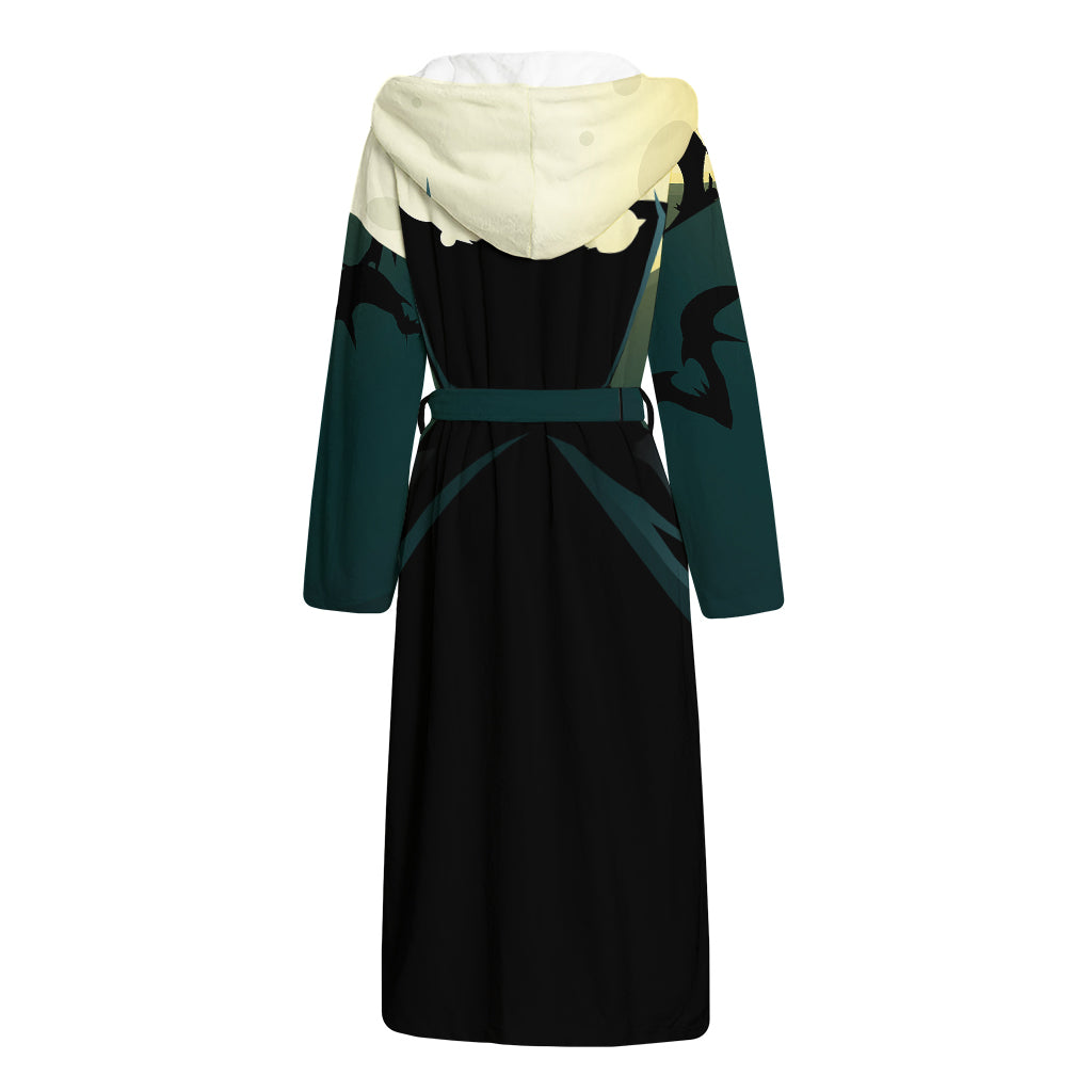 Halloween Vampire Silhouette Print Hooded Bathrobe