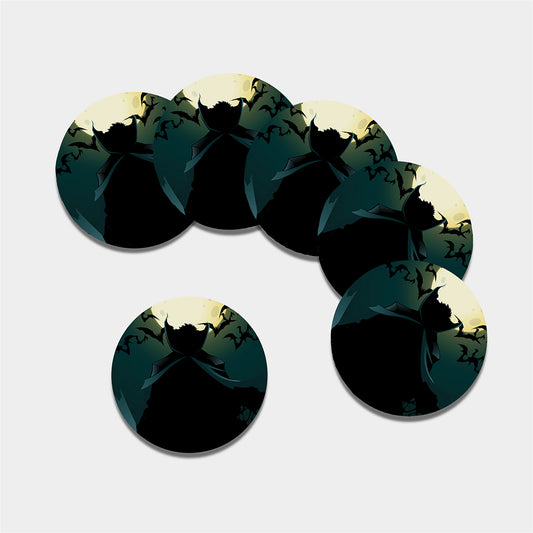 Halloween Vampire Silhouette Print Leather Coaster Set