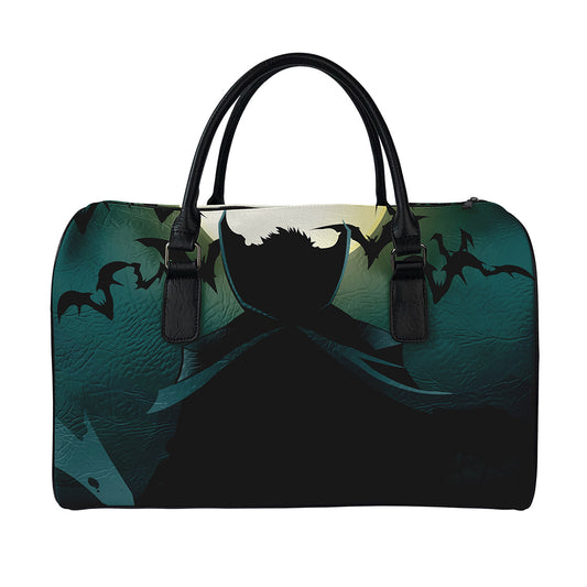 Halloween Vampire Silhouette Print Leather Duffle Bag