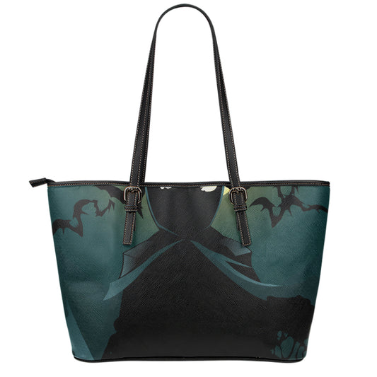 Halloween Vampire Silhouette Print Leather Tote Bag