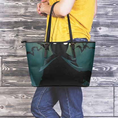 Halloween Vampire Silhouette Print Leather Tote Bag