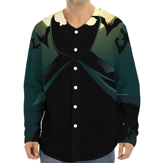 Halloween Vampire Silhouette Print Long Sleeve Baseball Jersey