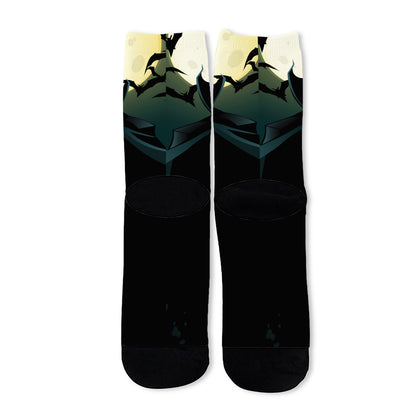 Halloween Vampire Silhouette Print Long Socks