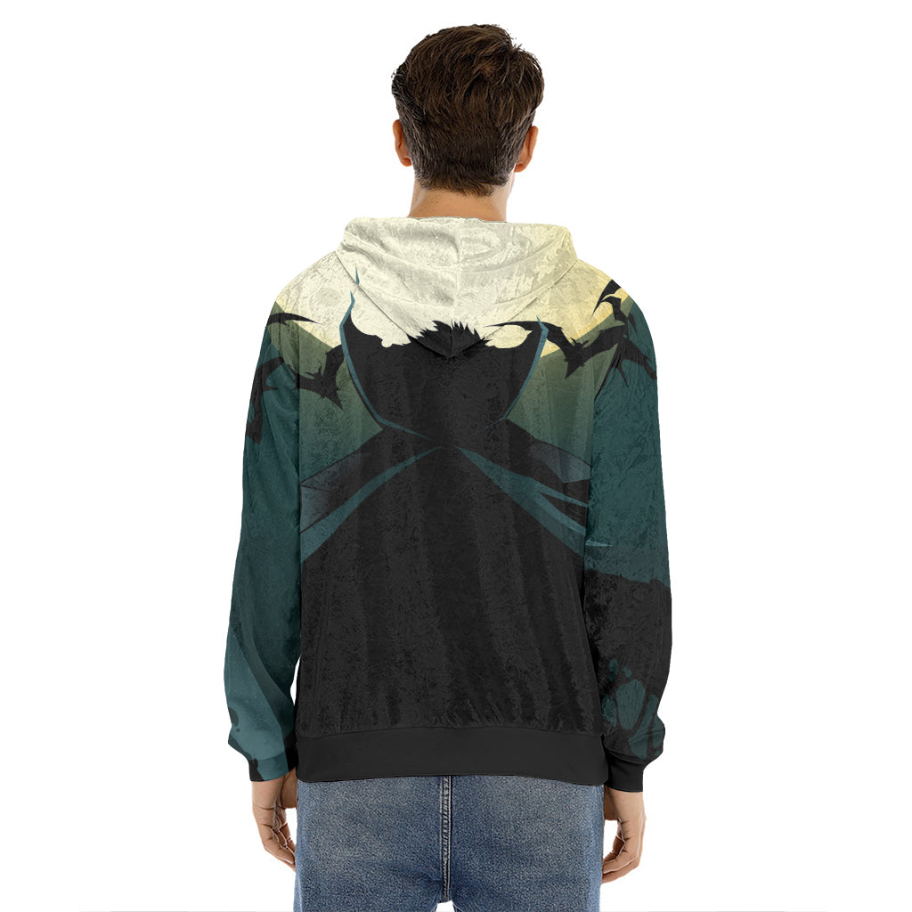 Halloween Vampire Silhouette Print Men's Velvet Pullover Hoodie
