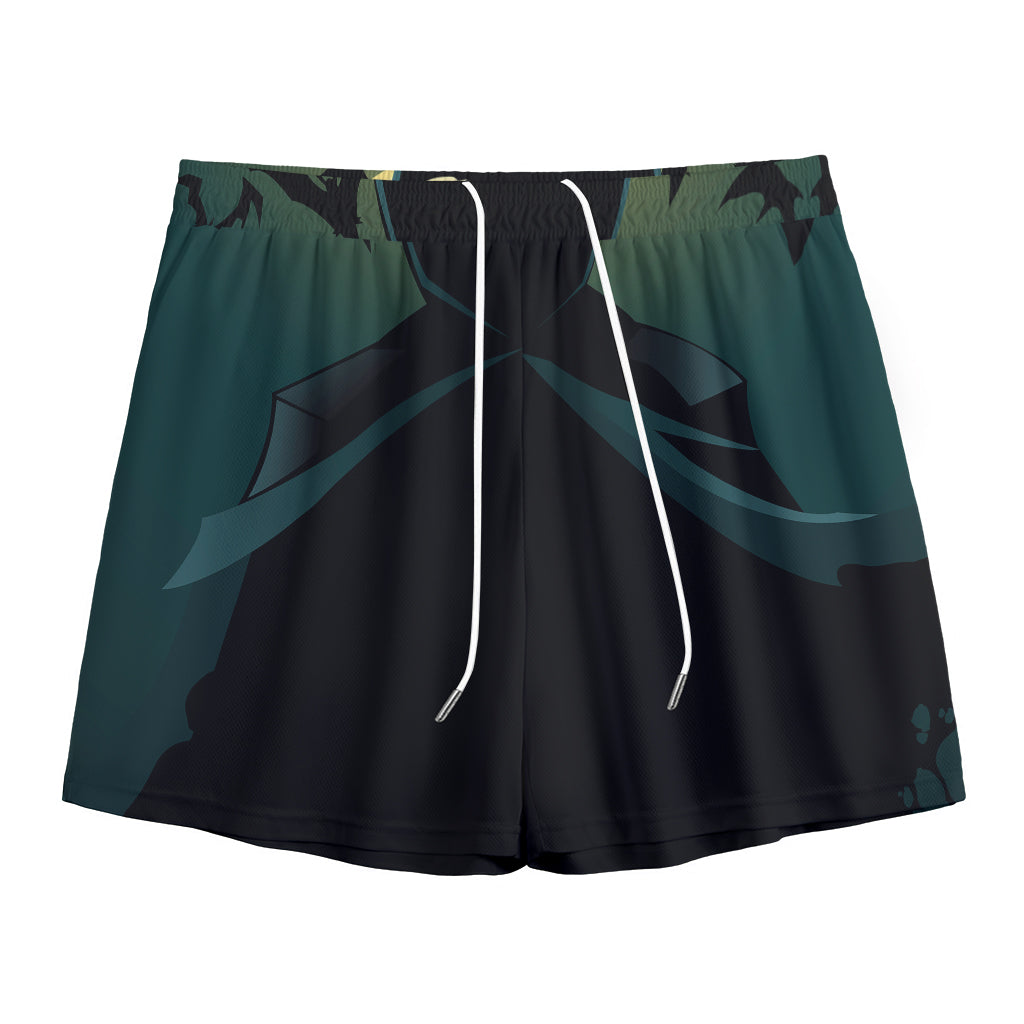 Halloween Vampire Silhouette Print Mesh Shorts
