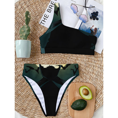 Halloween Vampire Silhouette Print One Shoulder Bikini Top