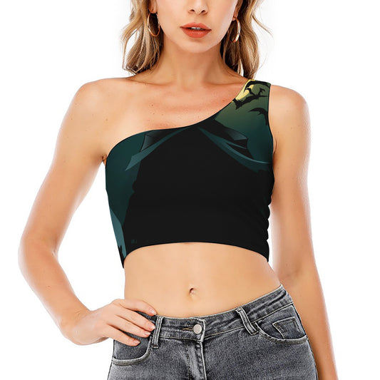 Halloween Vampire Silhouette Print One Shoulder Crop Top