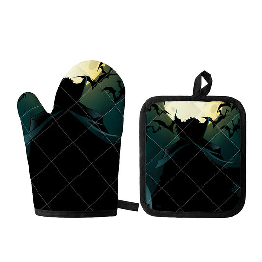 Halloween Vampire Silhouette Print Oven Mitt And Pot Holder Set