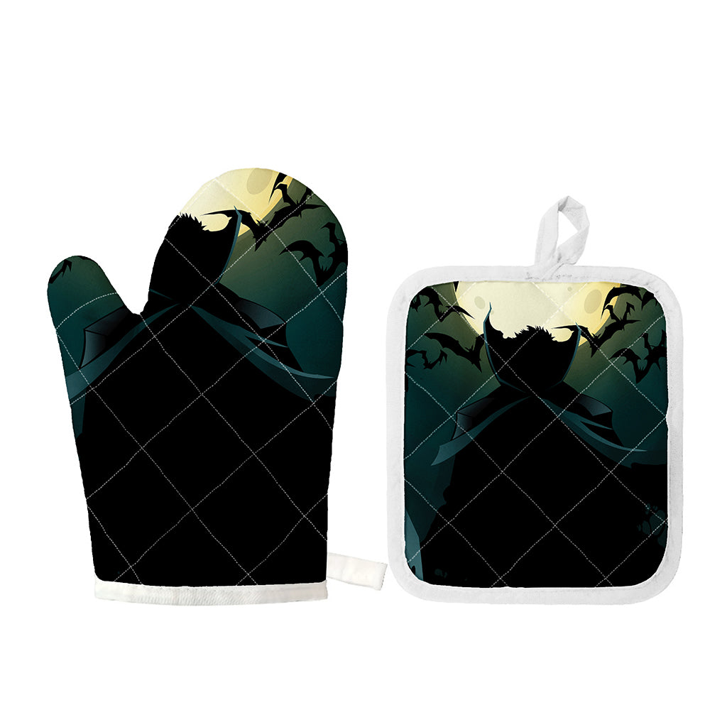 Halloween Vampire Silhouette Print Oven Mitt And Pot Holder Set