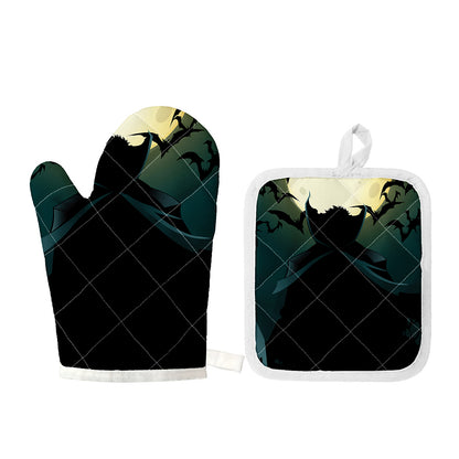 Halloween Vampire Silhouette Print Oven Mitt And Pot Holder Set
