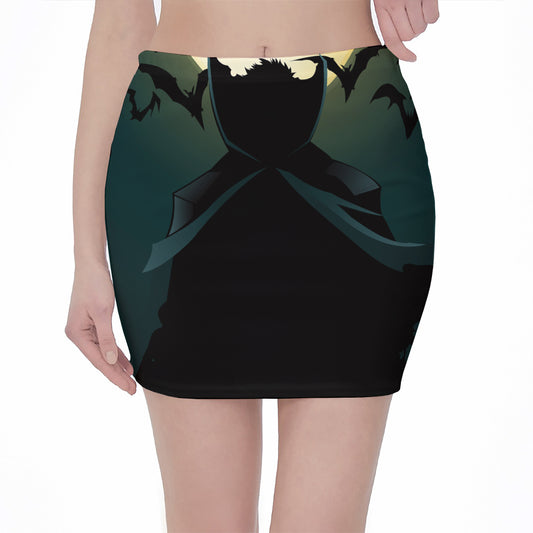 Halloween Vampire Silhouette Print Pencil Mini Skirt