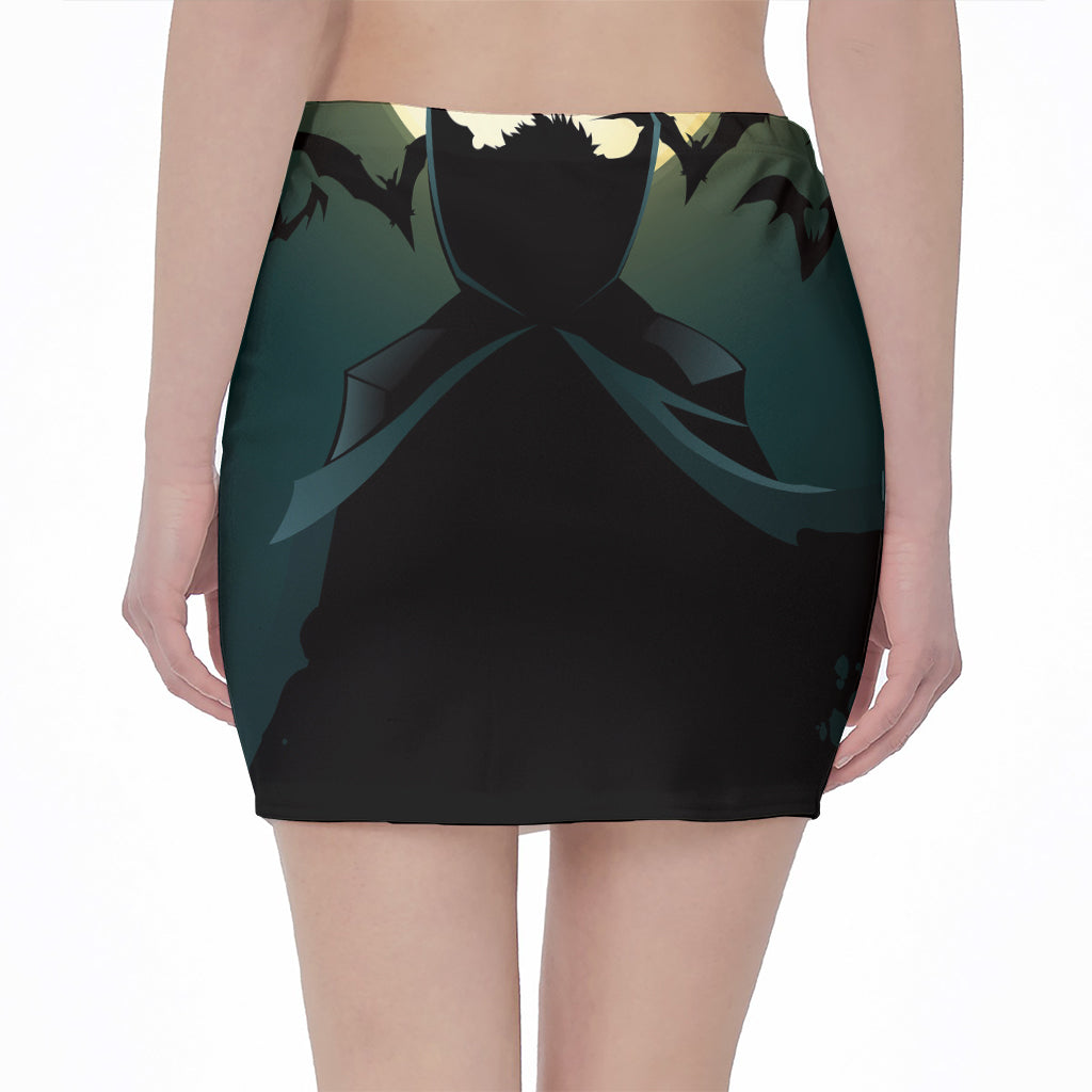 Halloween Vampire Silhouette Print Pencil Mini Skirt