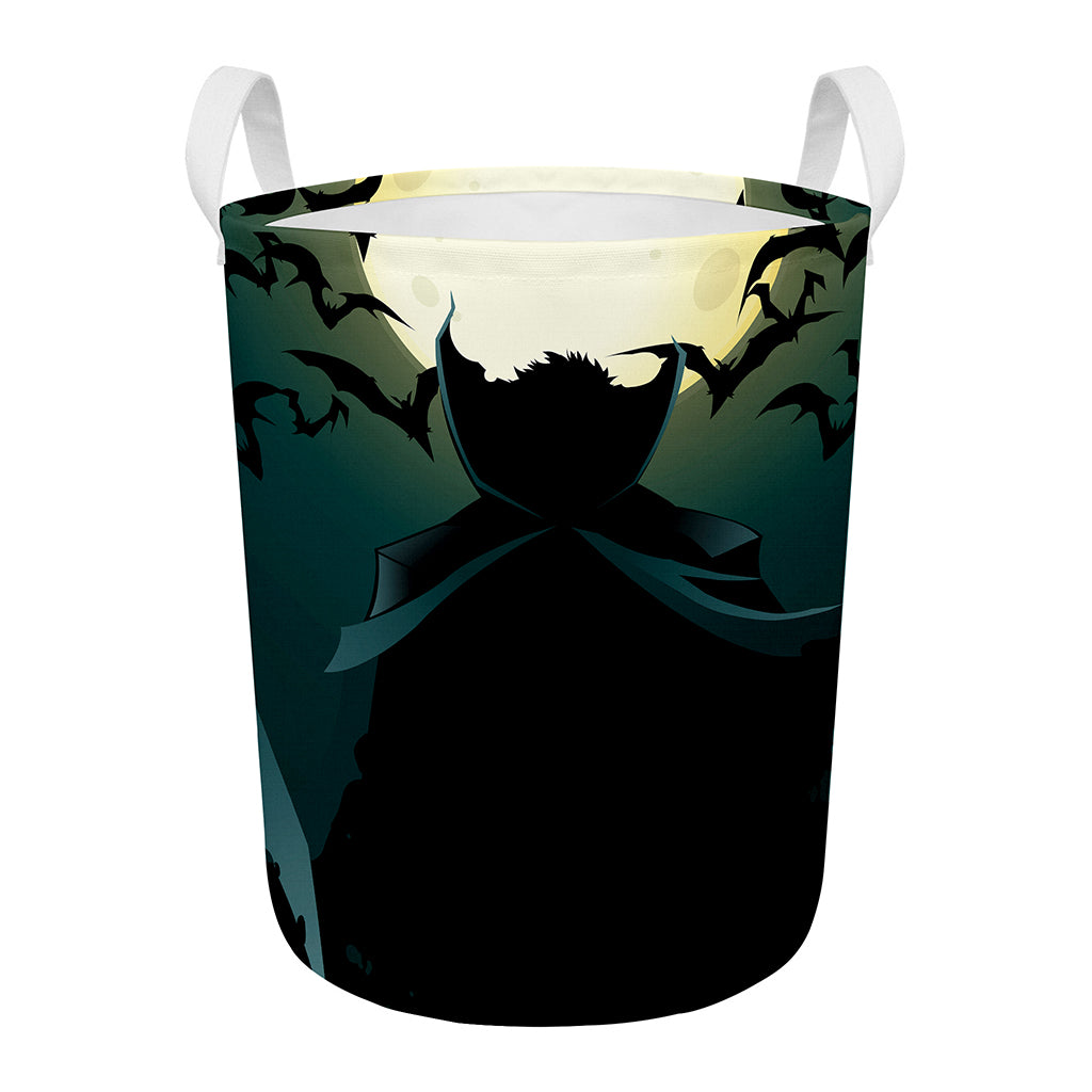 Halloween Vampire Silhouette Print Round Laundry Basket