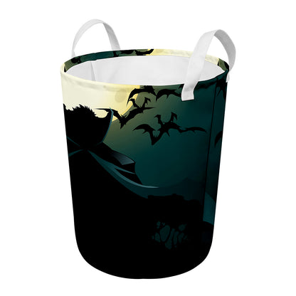 Halloween Vampire Silhouette Print Round Laundry Basket