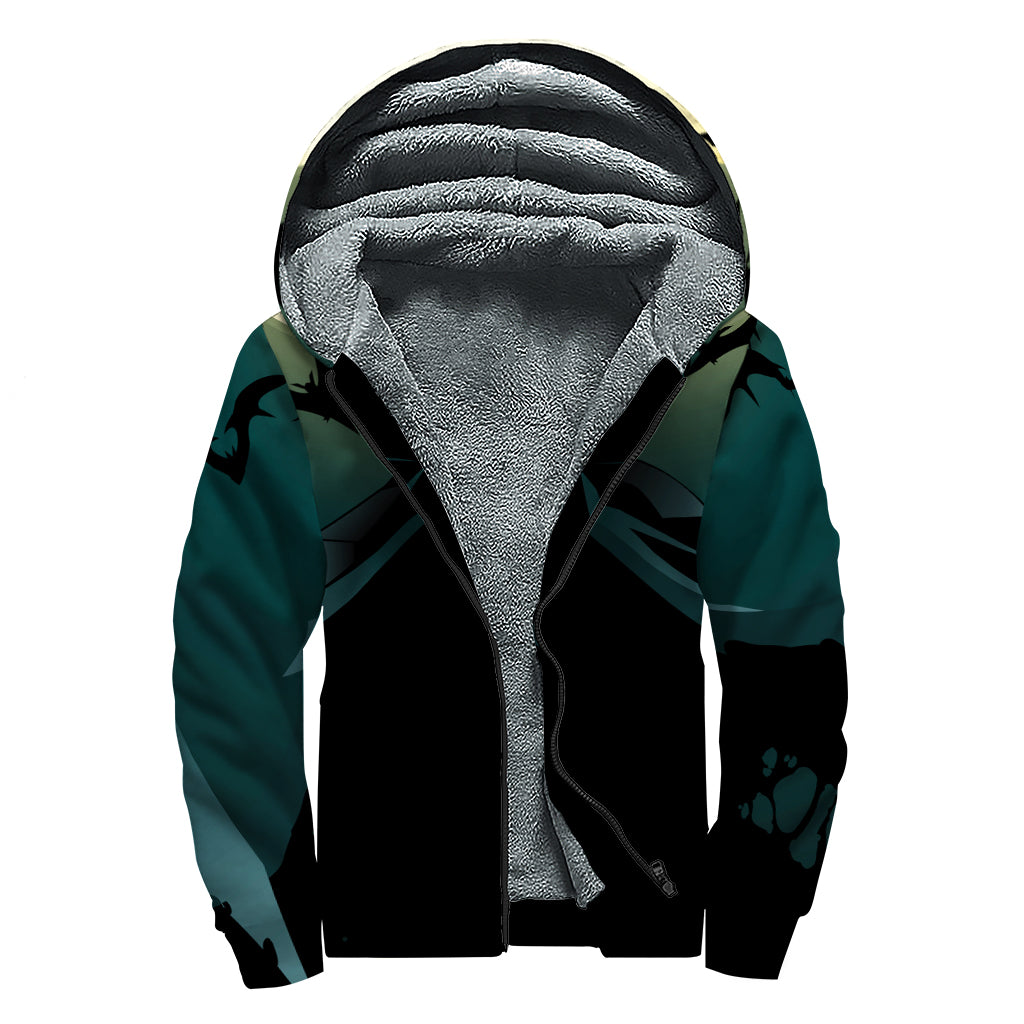 Halloween Vampire Silhouette Print Sherpa Lined Zip Up Hoodie