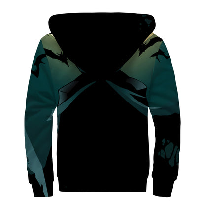 Halloween Vampire Silhouette Print Sherpa Lined Zip Up Hoodie